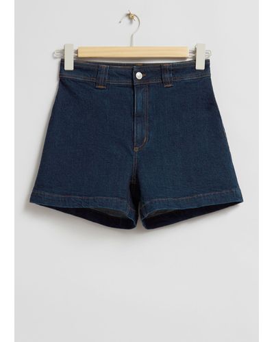 & Other Stories High Waist Denim Shorts - Blue