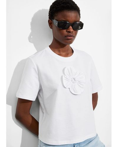 & Other Stories T-Shirt Mit Blumenapplikation - Weiß