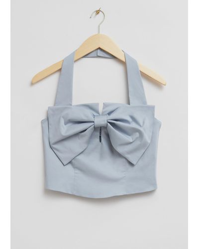 & Other Stories Cropped Bow Detail Halterneck Top - Blue