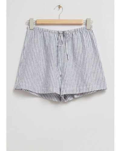 & Other Stories Linen Drawstring Shorts - Blue