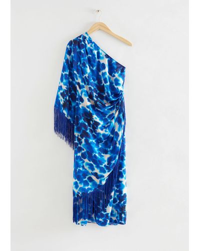 & Other Stories Loose Ayssemetric Fringed Wrap Dress - Blue