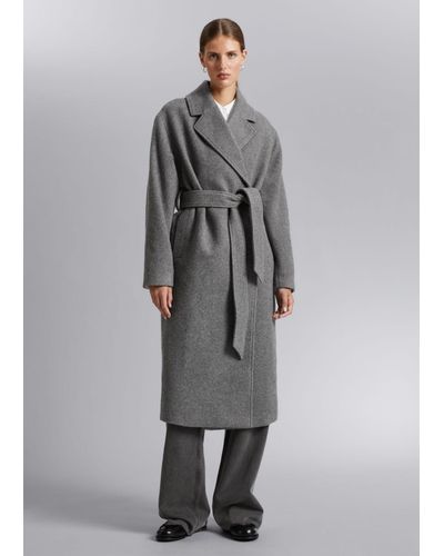 & Other Stories Voluminous Belted Wool Coat - Gray