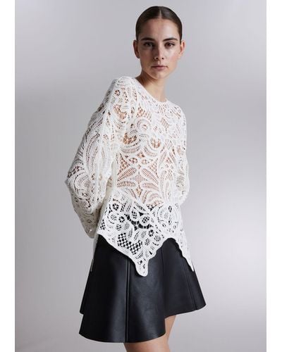 & Other Stories Crochet-lace Peplum Top - White