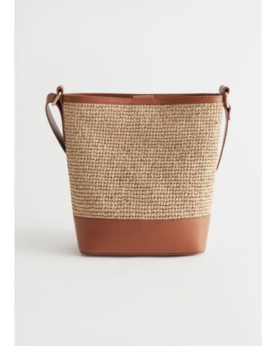 & Other Stories Straw And Leather Bucket Bag - Natural