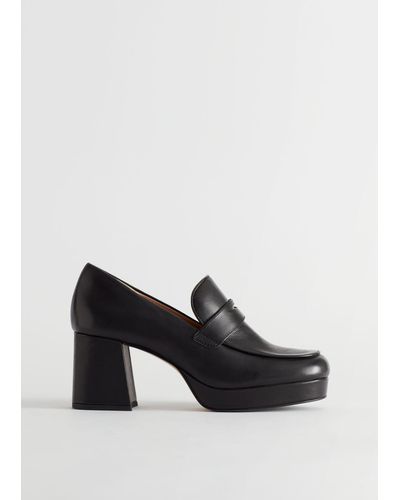 & Other Stories Block Heel Leather Loafers - Black