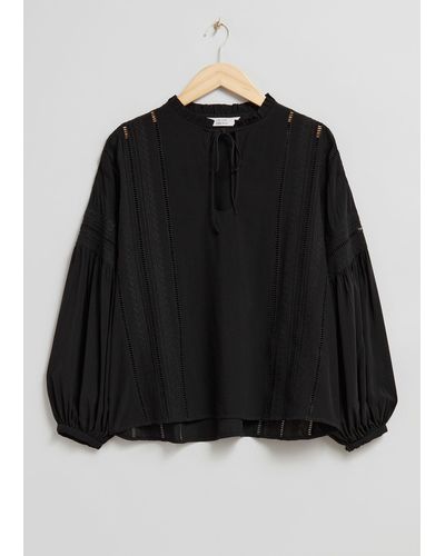 & Other Stories Relaxed Embroidery Blouse - Black