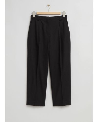 & Other Stories Pleated Straight Leg Pants - Black