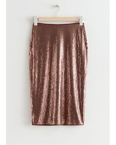 & Other Stories Sequin Pencil Midi Skirt - Natural