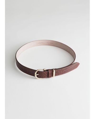& Other Stories Croc Embossed Leather Belt - Brown