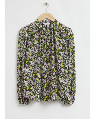 & Other Stories Printed Silk Blend Blouse - Green