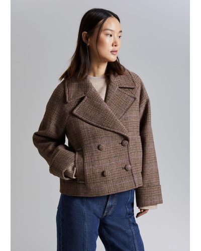 & Other Stories Cropped Pea Coat - Brown