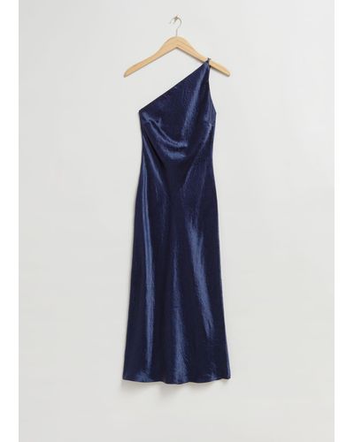 & Other Stories One-shoulder Satin Midi Dress - Blue
