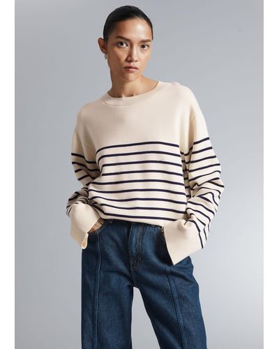 & Other Stories Boxy Nautical Striped Jumper - White
