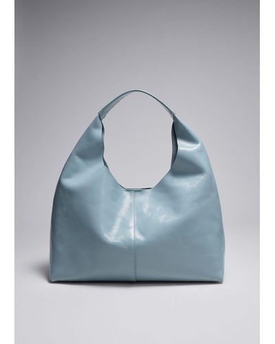 & Other Stories Classic Leather Tote - Blue