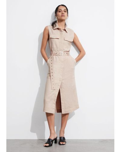 & Other Stories Linen Utility Midi Dress - Natural