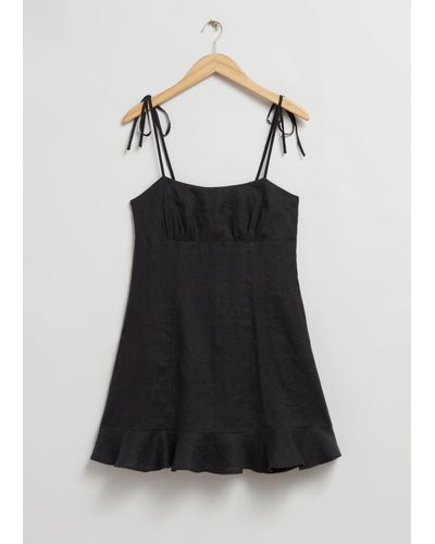 & Other Stories Strappy Linen Mini Dress - Black