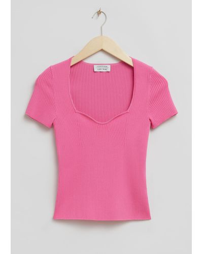 & Other Stories Knitted Sweetheart Neck Top - Red