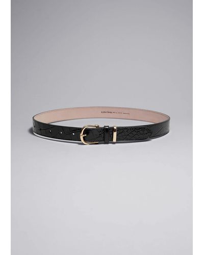 & Other Stories Croco Leather Belt - Grey