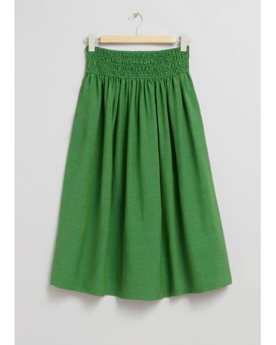 & Other Stories Smock-waist Midi Skirt - Green