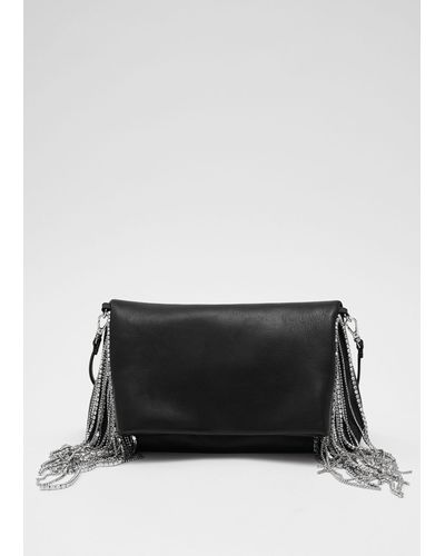 & Other Stories Rhinestone Fringed Leather Clutch - Black