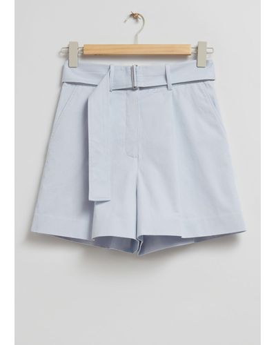 & Other Stories Belted Cotton Chino Shorts - Blue