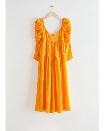 & Other Stories Mulberry Silk Puff Sleeve Midi Dress - Yellow