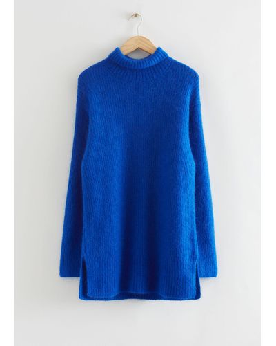 & Other Stories Oversized Knitted Turtleneck Sweater - Blue