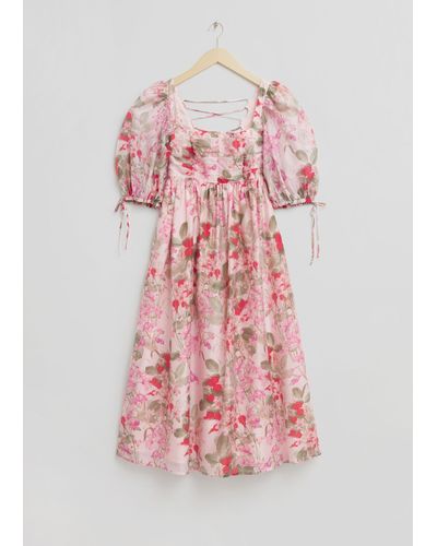 & Other Stories Babydoll Tied Sleeve Detail Dress - Pink
