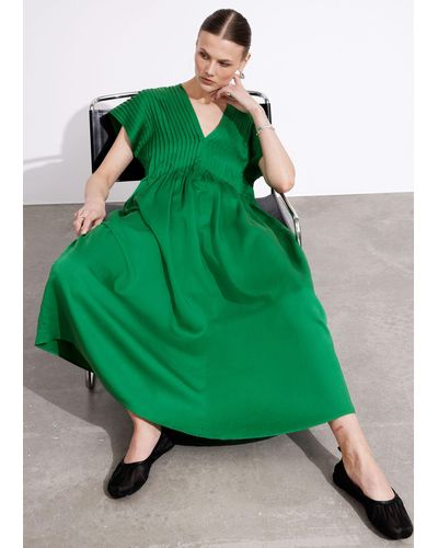 & Other Stories Pleated Midi Dress - Green
