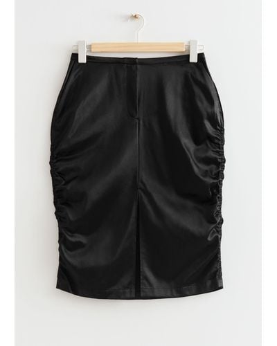 & Other Stories Crinkled Pencil Midi Skirt - Black