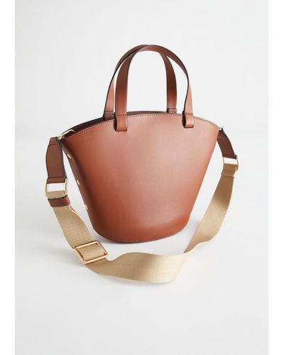 & Other Stories Small Structured Leather Tote Bag - Natural