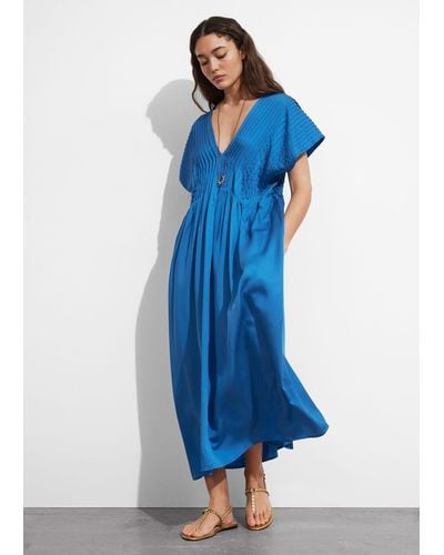 & Other Stories Pleated Midi Dress - Blue
