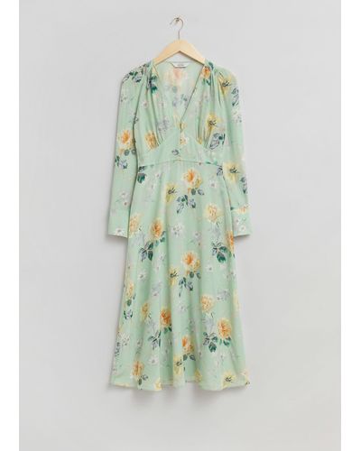 & Other Stories Buttoned V-cut Midi Dress - Green