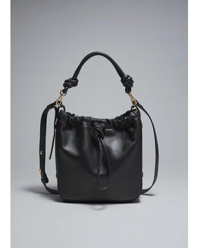 & Other Stories Knotted Leather Bucket Bag - Black