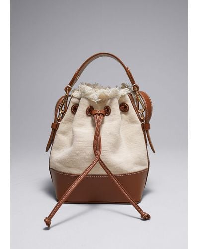 & Other Stories Leather-trimmed Canvas Bucket Bag - Natural