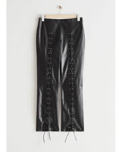 & Other Stories Lace-up Leather Pants - Black