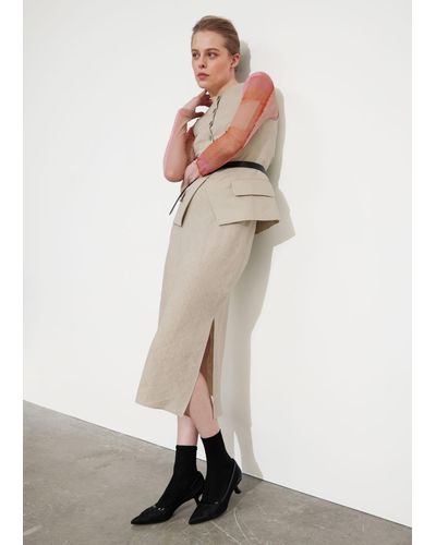 & Other Stories Strap Detail Linen Midi Skirt - Natural