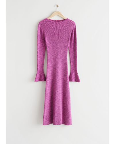 & Other Stories Flared Cuff Knit Midi Dress - Pink
