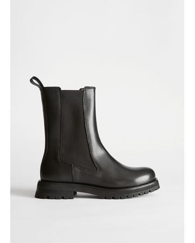 & Other Stories Chunky Sole Leather Chelsea Boots - Black