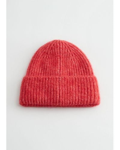 & Other Stories Ribbed Mohair Blend Beanie - Red