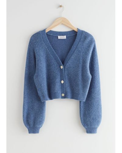 & Other Stories Cropped Boxy Knit Cardigan - Blue