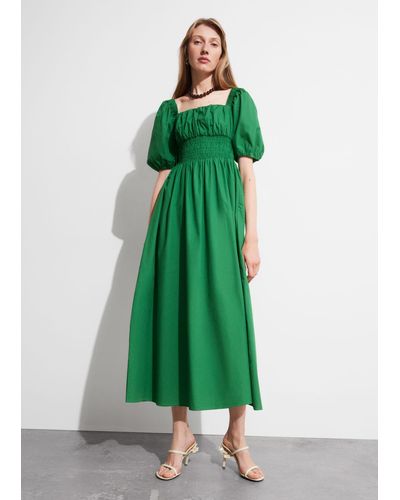 & Other Stories Puff-sleeve Midi Dress - Green