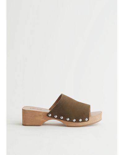 & Other Stories Studded Suede Wooden Clogs - Green