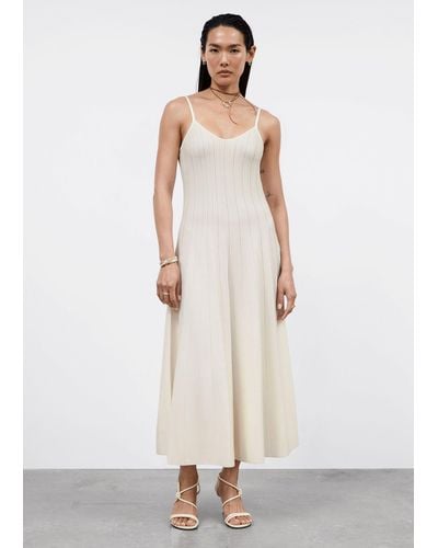 & Other Stories Pleated Strappy Midi Dress - White