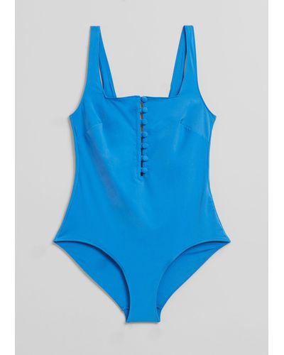 & Other Stories Button Up Swimsuit - Blue
