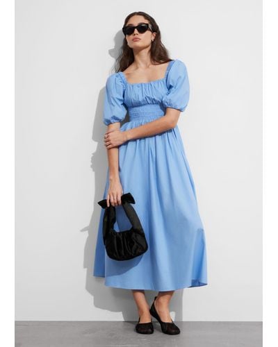 & Other Stories Puff-sleeve Midi Dress - Blue