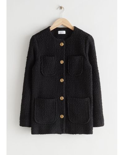 & Other Stories Gold Button Tweed Jacket - Black