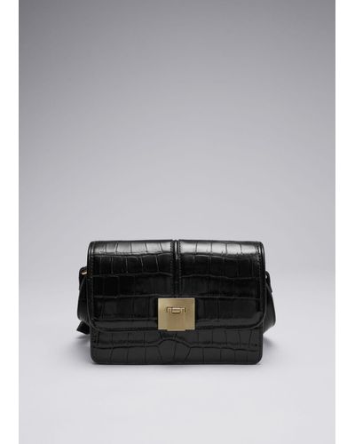 & Other Stories Small Croco Leather Bag - Gray