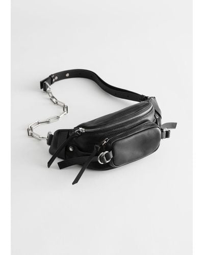 & Other Stories Half Chain Leather Belt Bag - Black
