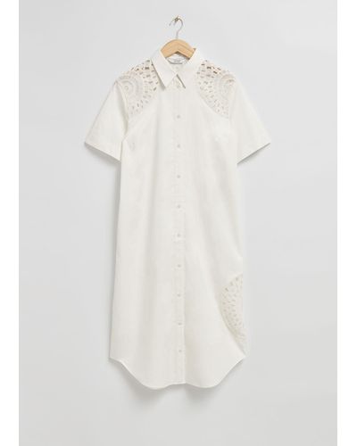 & Other Stories Relaxed Crocheted Detail Shirt Dress - White